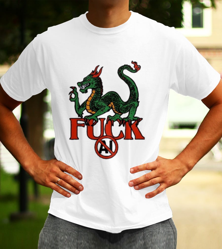 Green Dragon Fuck No AI Symbol With Bold Red T-Shirt