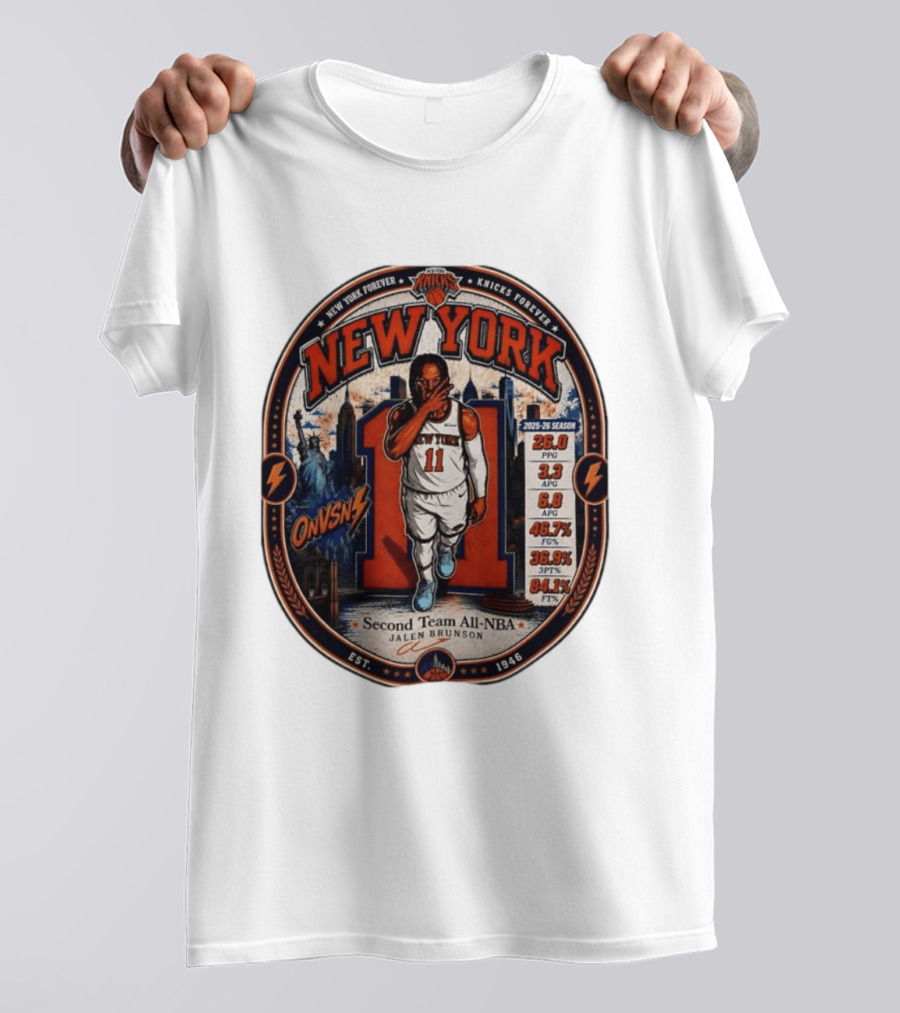 New York Knicks Jalen Brunson Second Team All NBA 2025 26 Season Stats T-Shirt