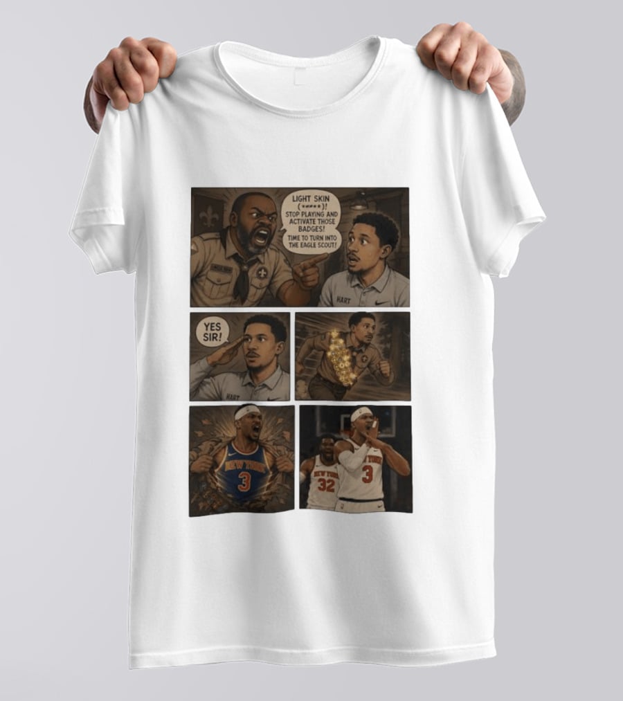 New York Knicks Josh Hart Light Skin Activate Badges Basketball Comic T-Shirt