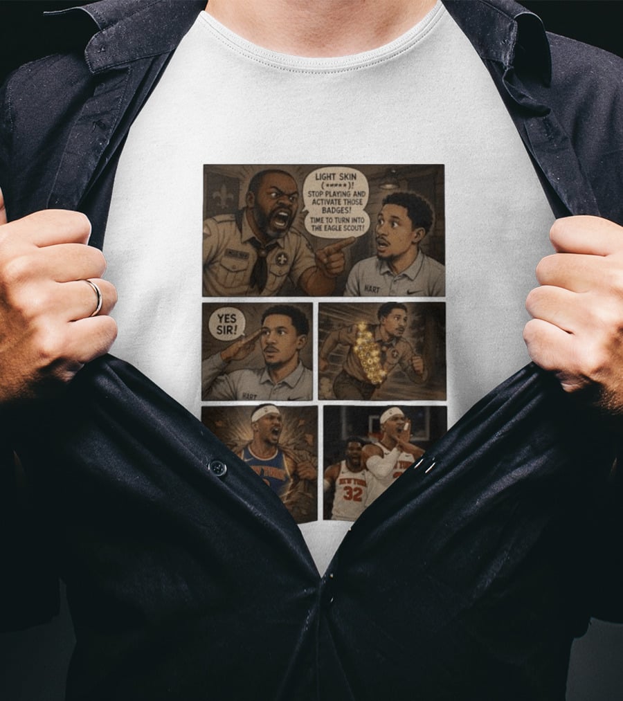 New York Knicks Josh Hart Light Skin Activate Badges Basketball Comic T-Shirt