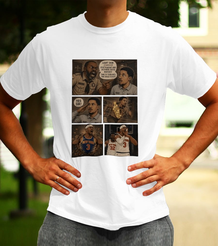 New York Knicks Josh Hart Light Skin Activate Badges Basketball Comic T-Shirt