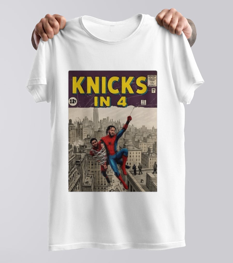 Knicks In 4 Comics Spider Man Derrick Rose Donovan Mitchell Basketball T-Shirt