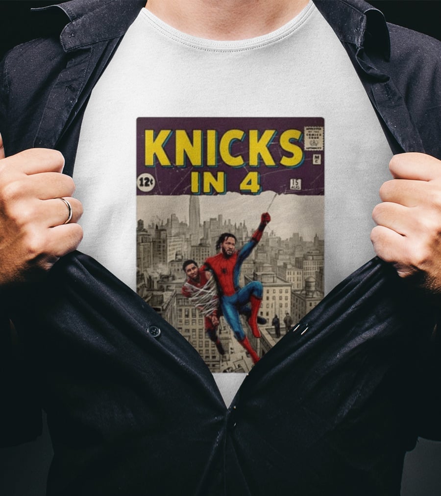 Knicks In 4 Comics Spider Man Derrick Rose Donovan Mitchell Basketball T-Shirt