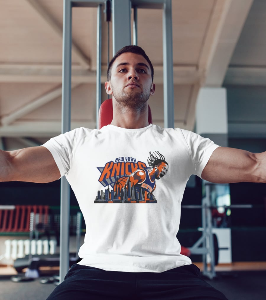 New York Knicks Jalen Brunson Skyline Celebration T-Shirt