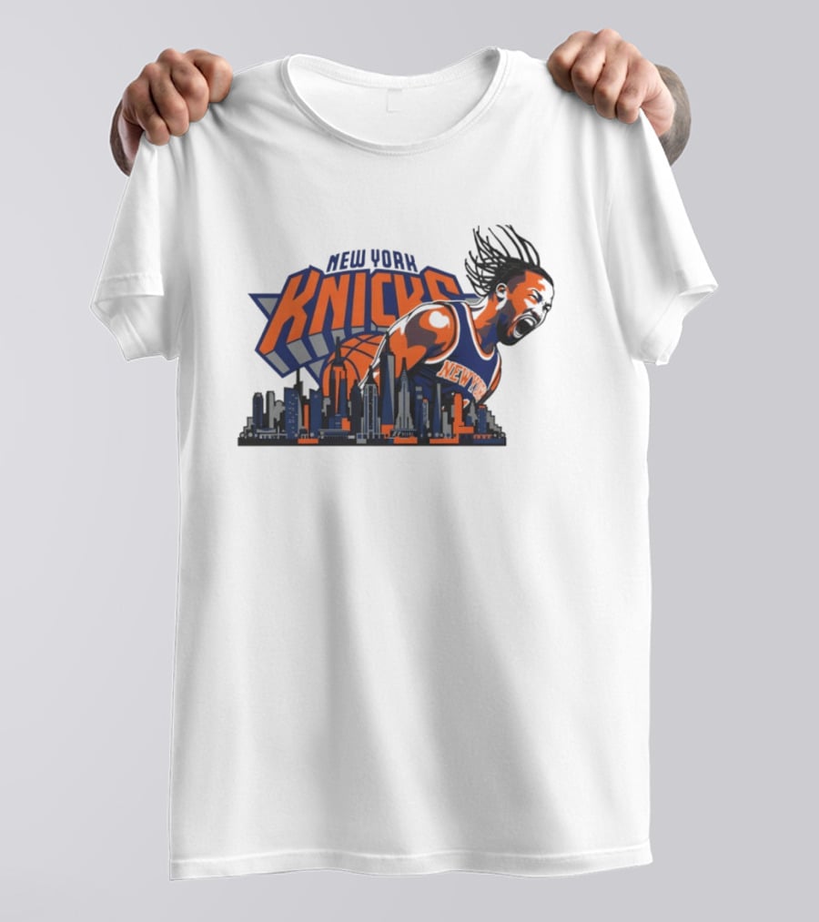 New York Knicks Jalen Brunson Skyline Celebration T-Shirt