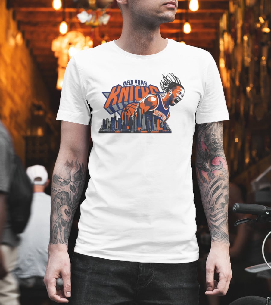 New York Knicks Jalen Brunson Skyline Celebration T-Shirt