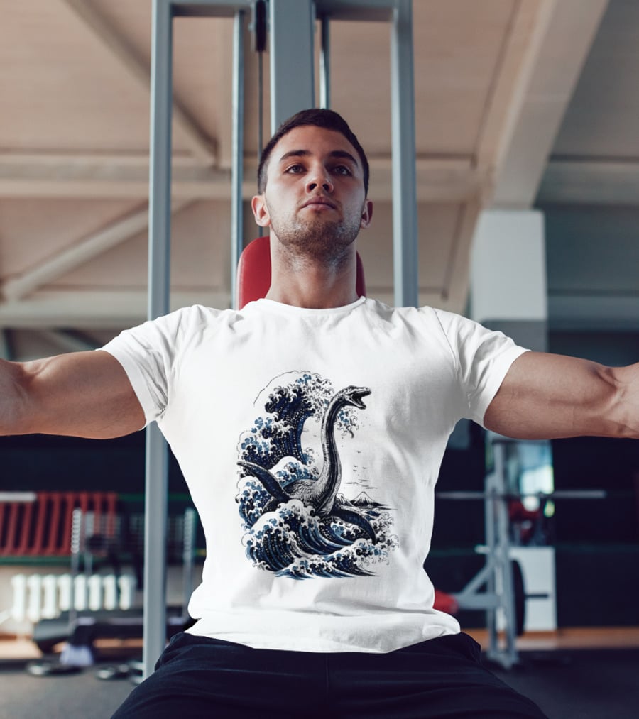 Great Wave Off Kanagawa Loch Ness Monster Mount Fuji Fusion T-Shirt