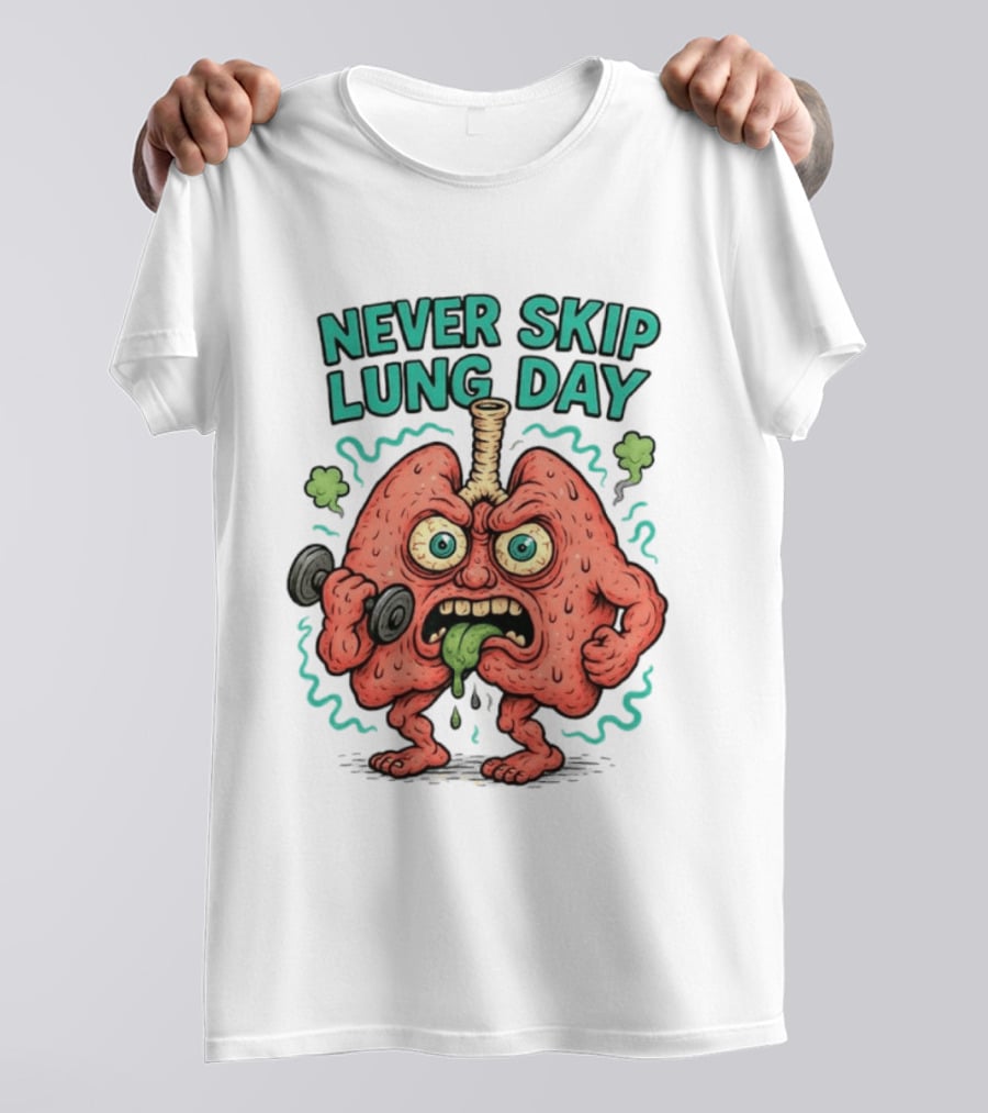 Never Skip Lung Day Funny Fitness Cartoon Lungs Lifting Weights T-Shirt
