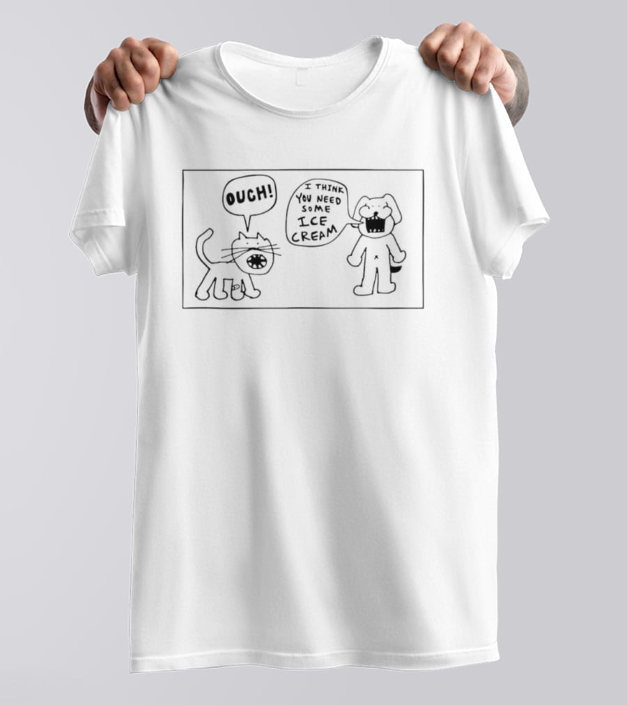 Ouch I Think You Need Some Ice Cream Doodle Cat And Dog T-Shirt