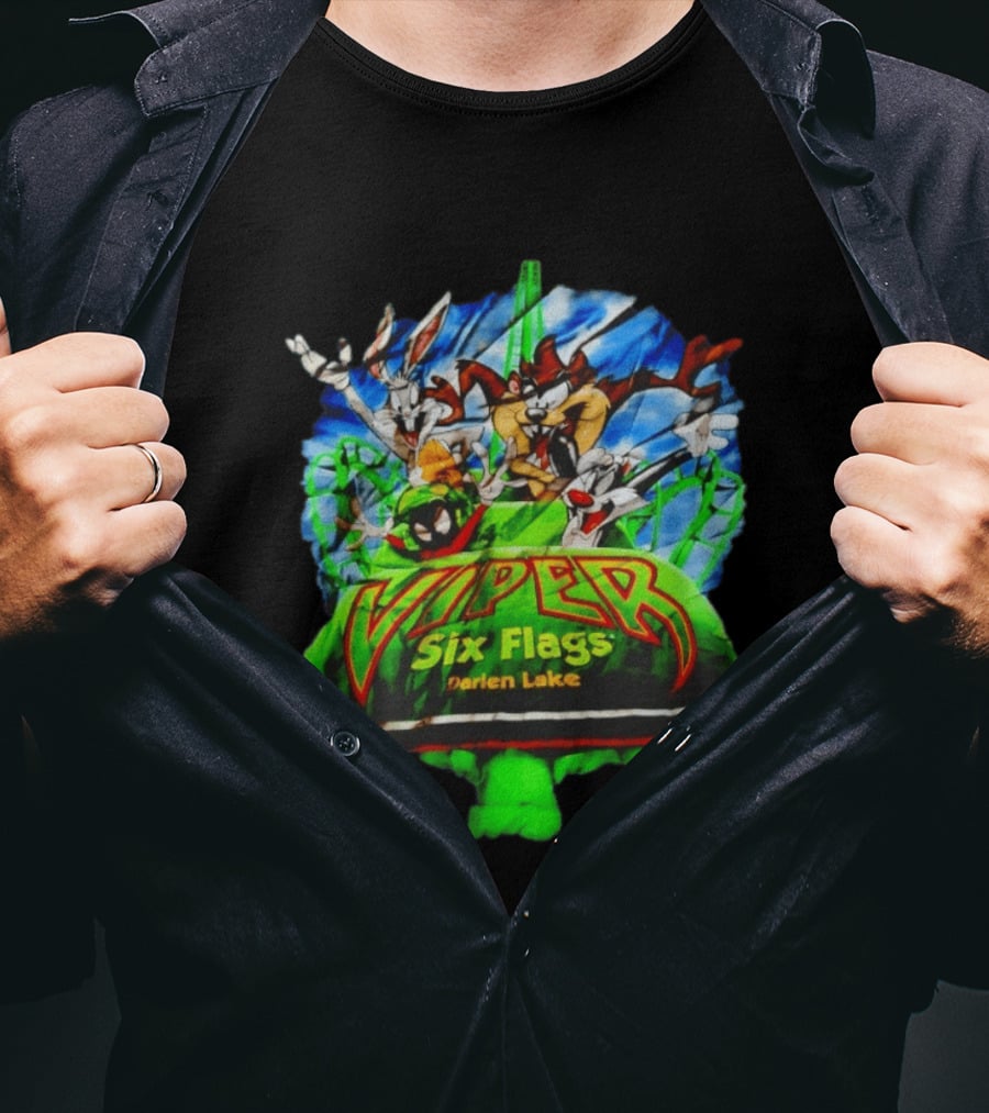 Viper Six Flags Darien Lake Looney Tunes Bugs Bunny Taz Sylvester T-Shirt