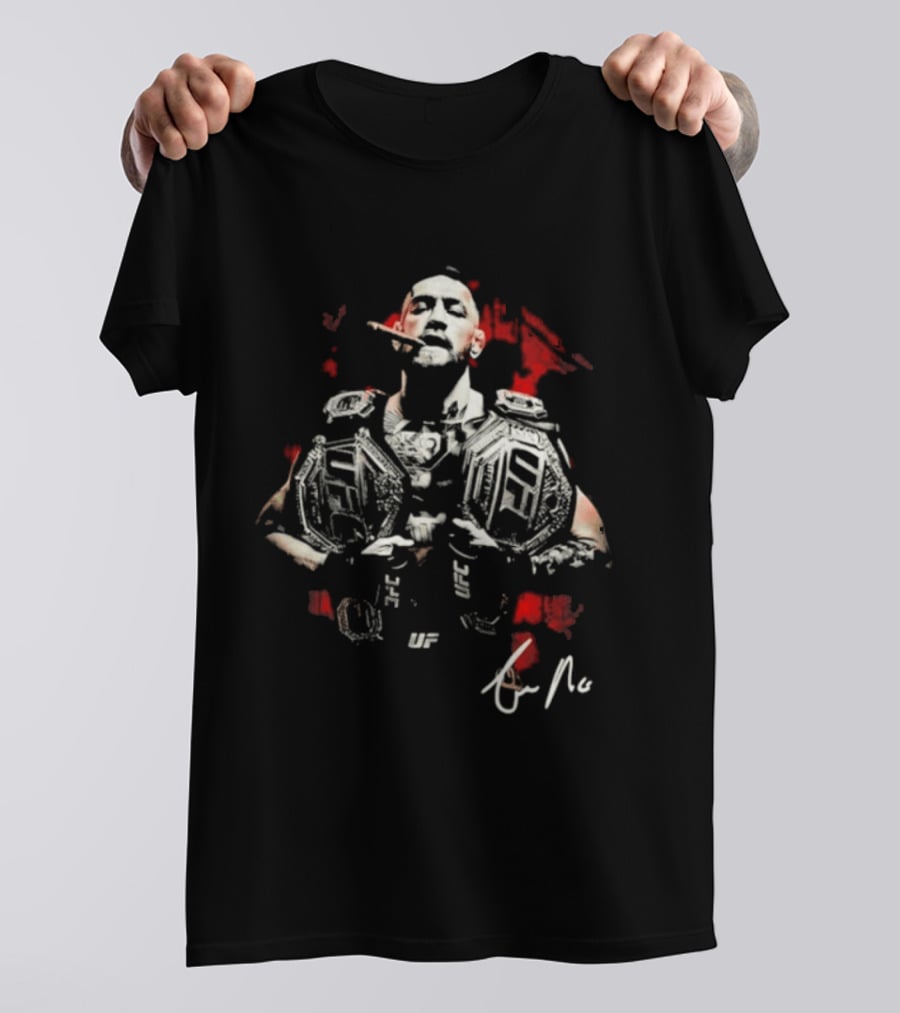 Conor McGregor Cigar UFC Champion Double Belt Signature T-Shirt