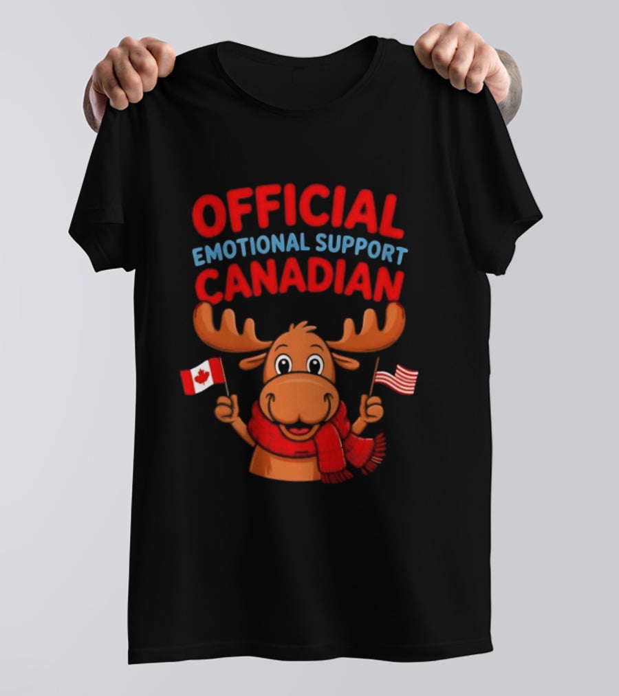 Official Emotional Support Canadian Moose With Canadian And American Flags T-Shirt