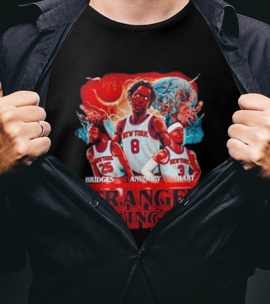New York Knicks Bridges Anunoby Hart Stranger Wings Stranger Things Basketball T-Shirt