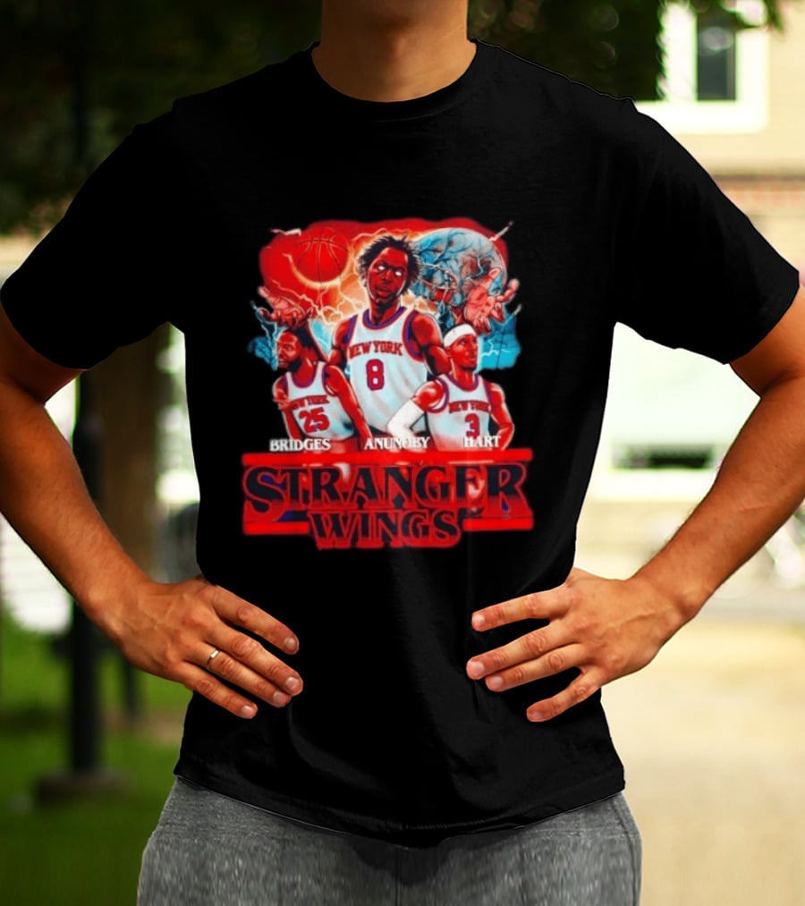 New York Knicks Bridges Anunoby Hart Stranger Wings Stranger Things Basketball T-Shirt