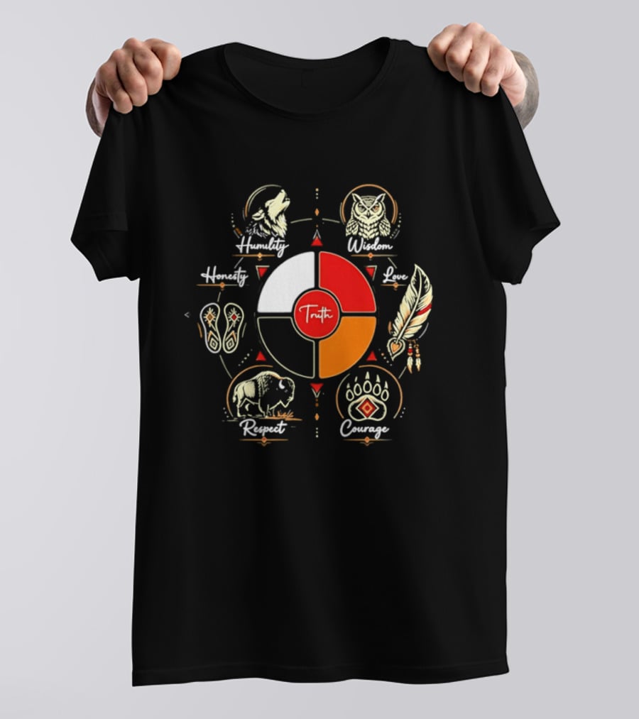 Truth Humility Wisdom Honesty Love Courage Respect Native American T-Shirt