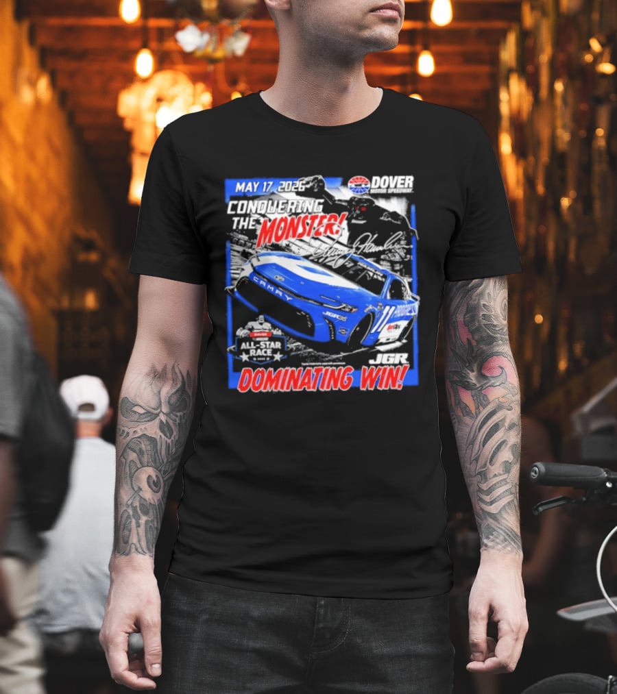 Denny Hamlin May 17 All Star Monster Dominating Win NASCAR Race Autographed T-Shirt