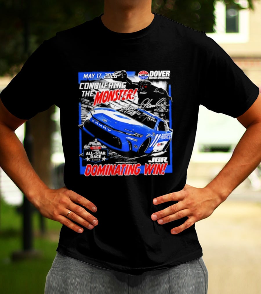 Denny Hamlin May 17 All Star Monster Dominating Win NASCAR Race Autographed T-Shirt
