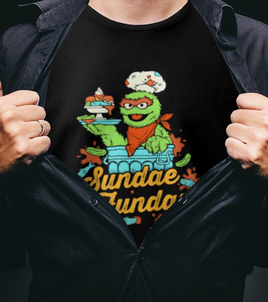Oscar The Grouch Sundae Funday Chef Hat Dessert Landfill T-Shirt