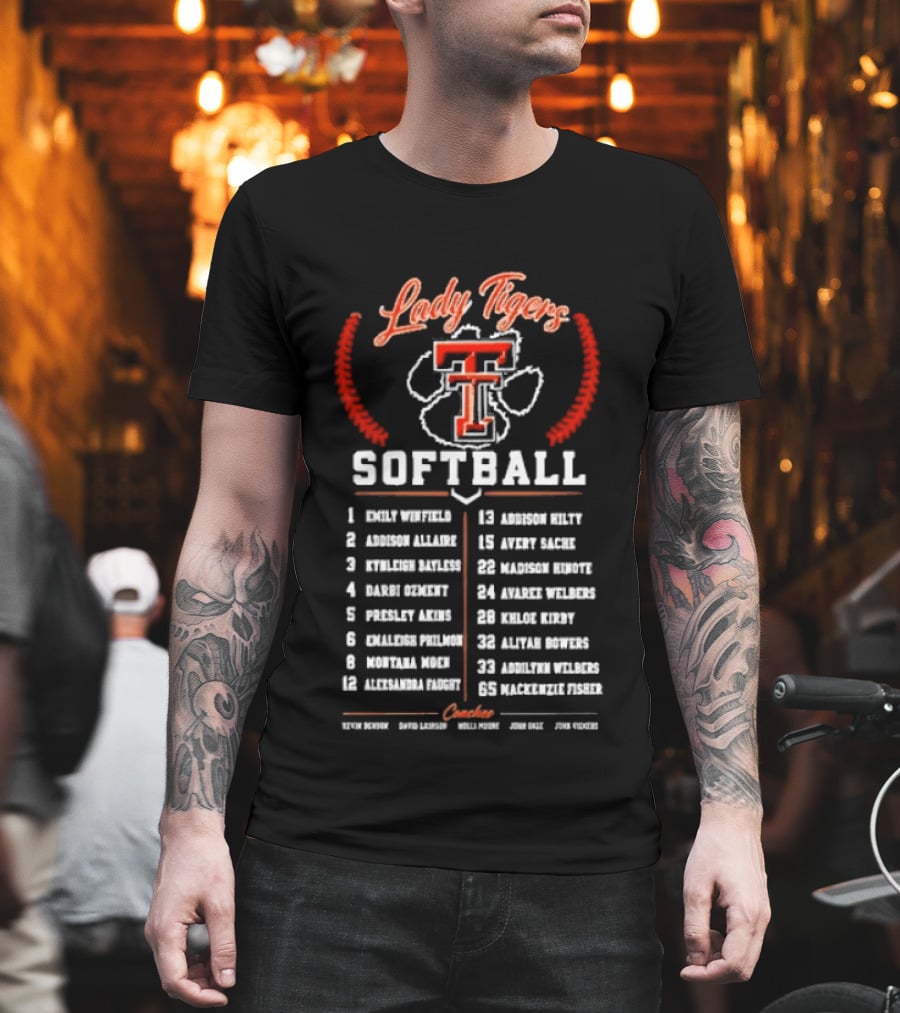 Lady Tigers Softball Roster Team Players And Numbers Texas Tech University T-Shirt