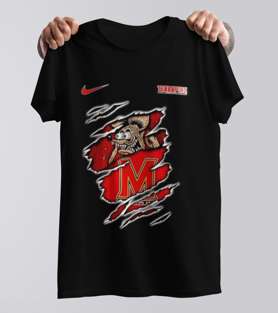 Maryland Terrapins NCAA Rat Fink Built To Not Bow Nike Terrapins Rugged Ripped T-Shirt