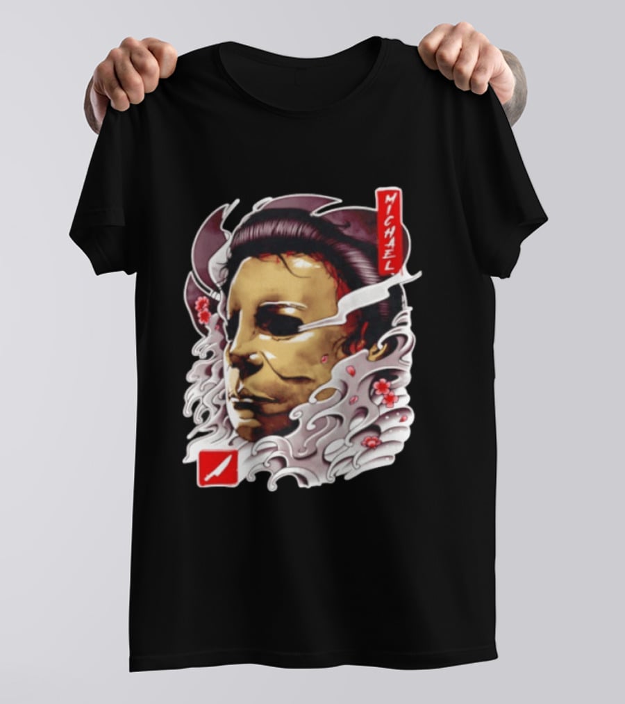 Michael Myers Mask Horror Big Head Art With Red Details T-Shirt