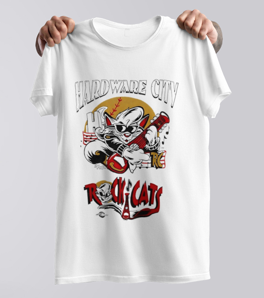 Hardware City Rock Cats Cool Guitar Playing Cat T-Shirt