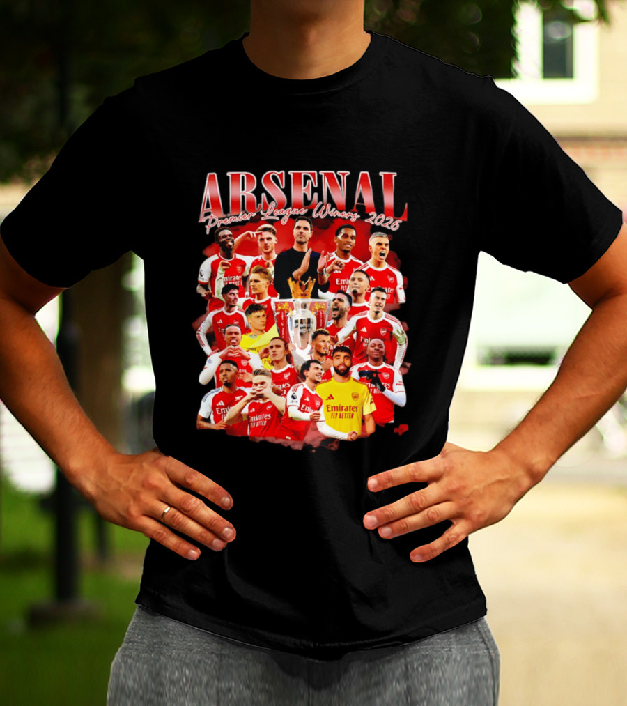 Arsenal Premier League Champions 2026 Celebratory Team Collage T-Shirt