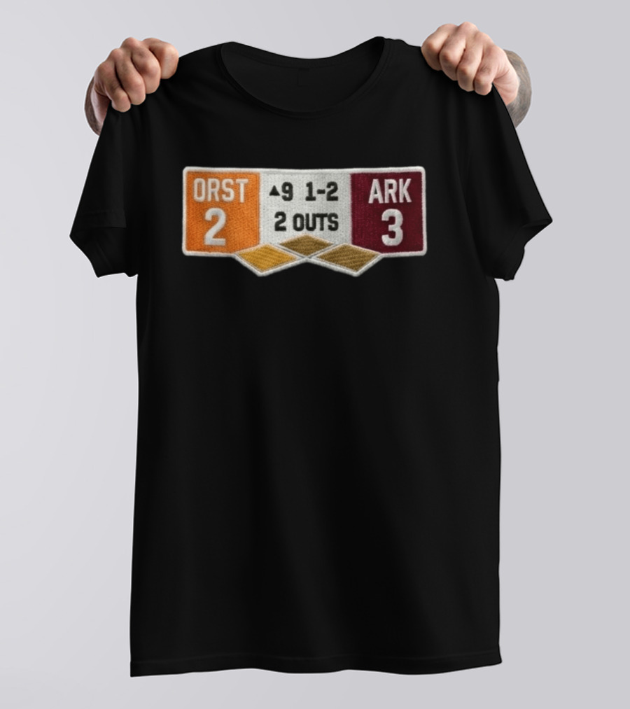ORST 2 ARK 3 Scoreboard 9 1 2 2 Outs Baseball Patch T-Shirt