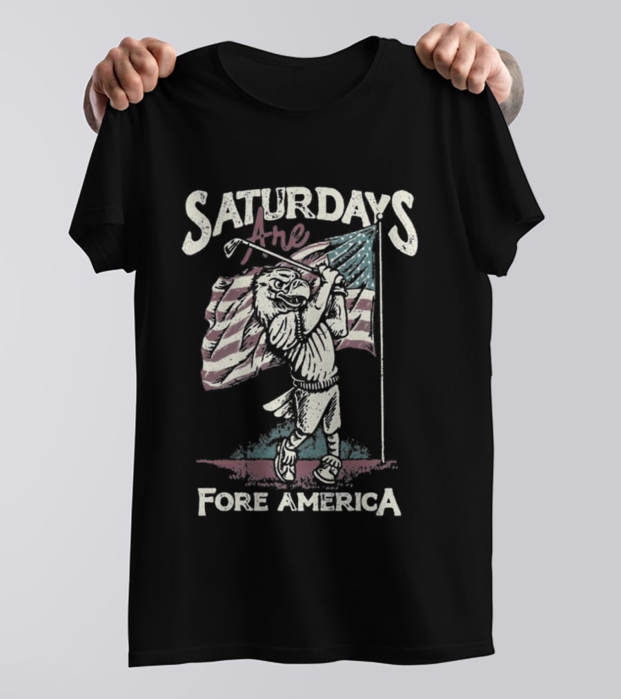 Saturdays Are Fore America Patriotic Golf With American Flag T-Shirt
