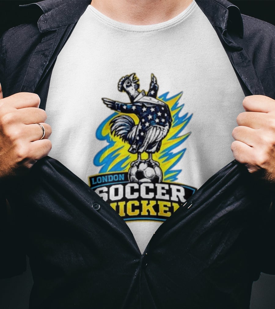 London Soccer Chickens Rooster On Soccer Ball With Stars And Stripes T-Shirt