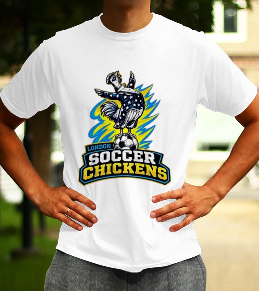 London Soccer Chickens Rooster On Soccer Ball With Stars And Stripes T-Shirt