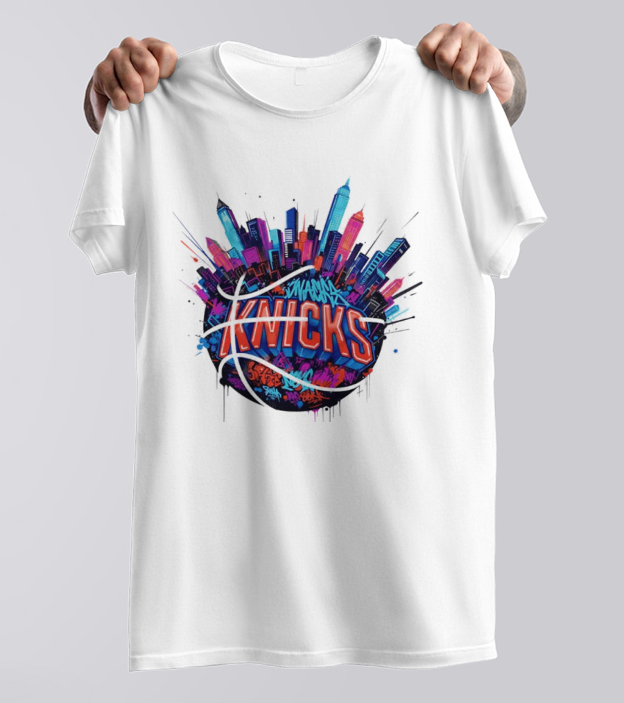New York Knicks Graffiti Street Skyline Basketball T-Shirt