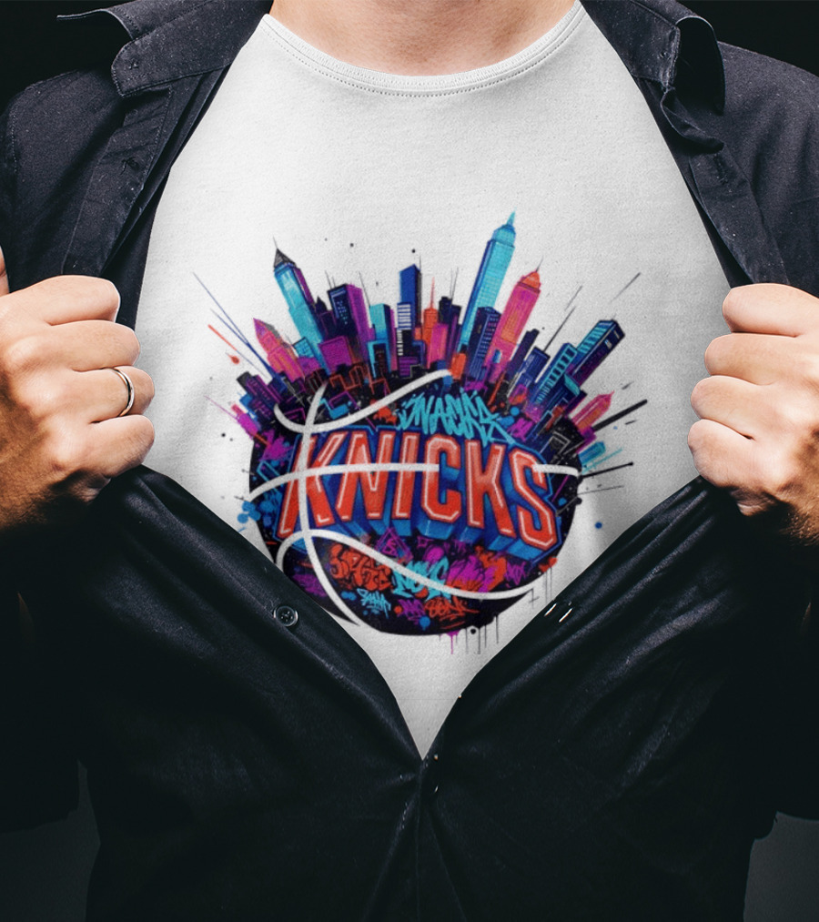 New York Knicks Graffiti Street Skyline Basketball T-Shirt