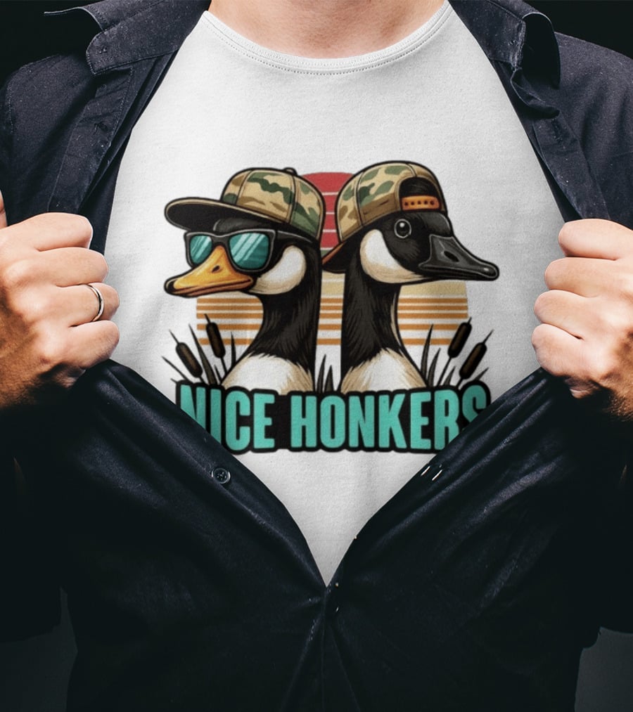 Nice Honkers Duck Hunting Fathers Day Camouflage Hat Sunglasses T-Shirt