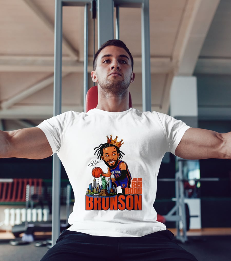Jalen Brunson King Of NY Caricature With Statue Of Liberty And New York Skyline T-Shirt