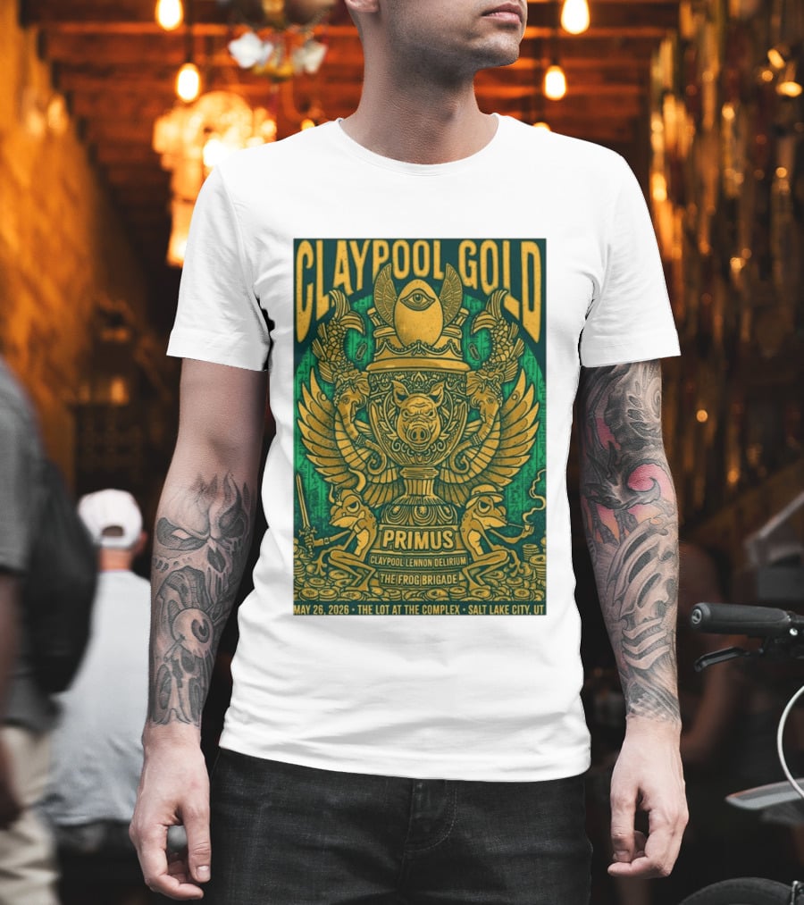 Claypool Gold Primus Salt Lake City UT 5 26 2026 The Complex Claypool Lennon Delirium Frog Brigade T-Shirt