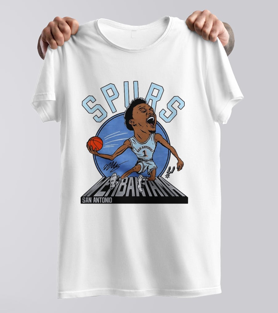 Spurs San Antonio Keldon Johnson Caricature Wembanyama 2026 NBA Basketball T-Shirt