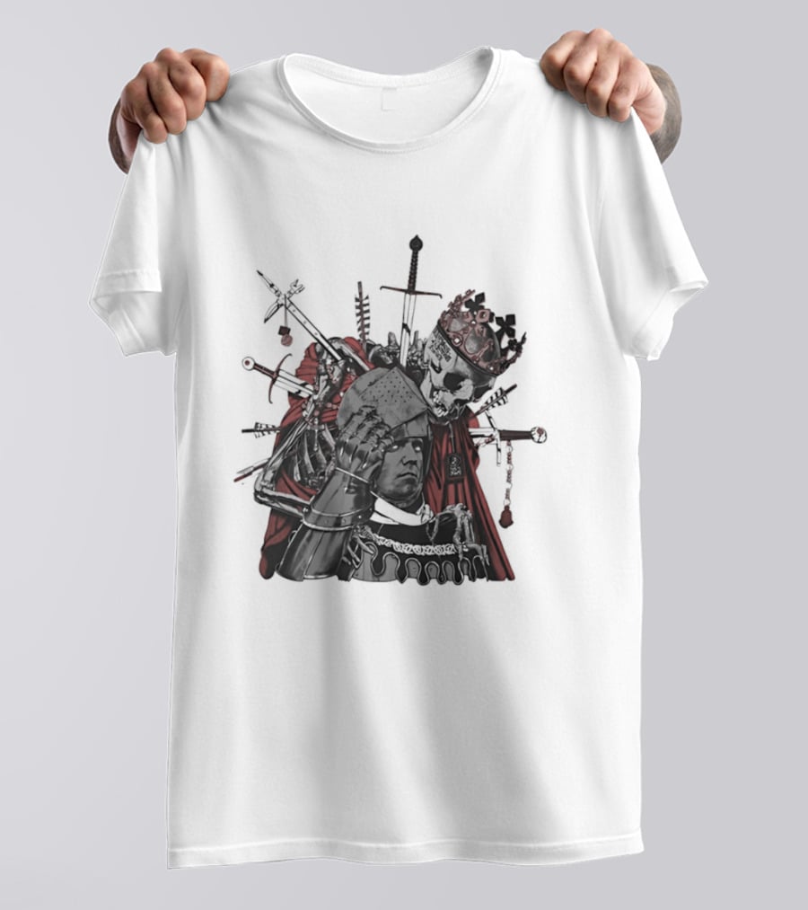 Memento Mori Skeleton King With Medieval Crown Swords And Halberd T-Shirt