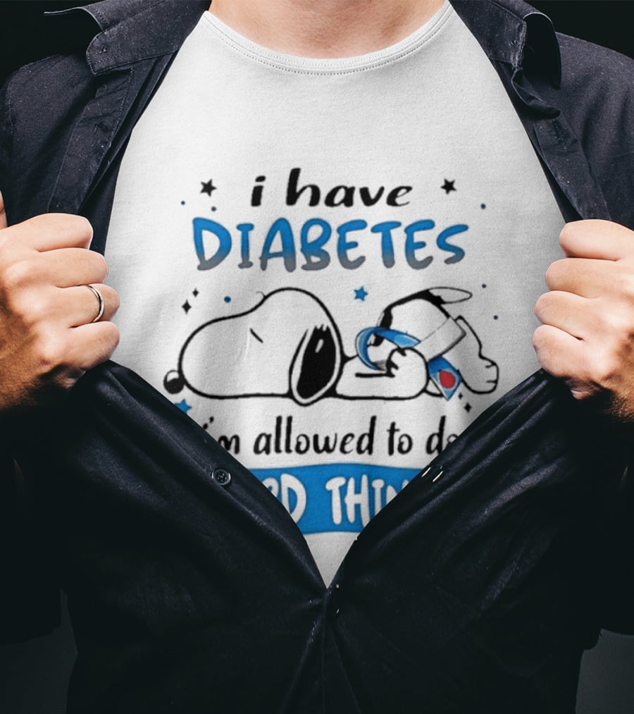 Snoopy Peanuts I Have Diabetes I'm Allowed To Do Weird Things Awareness Ribbon T-Shirt