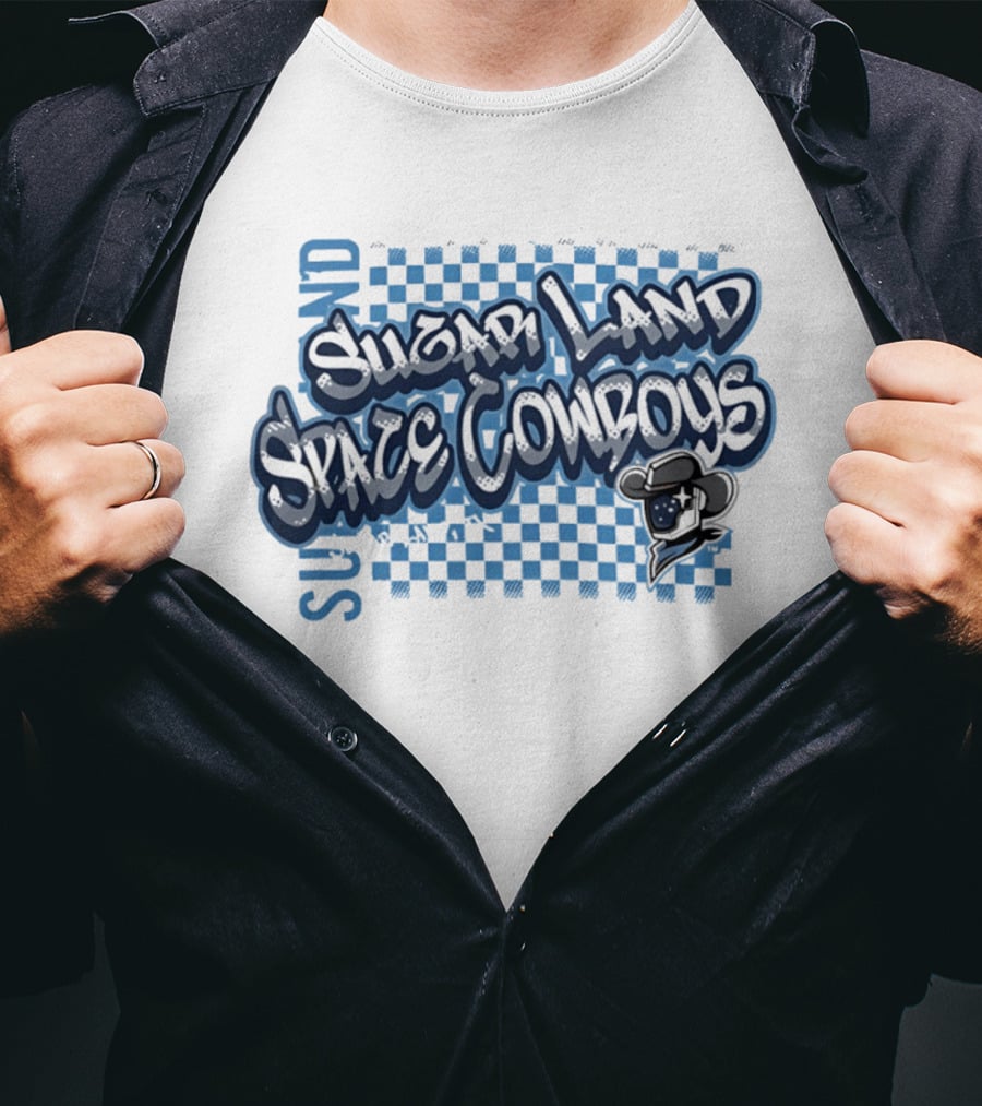 Sugar Land Space Cowboys Minor League Baseball Team Checkerboard Vintage Western Hat T-Shirt