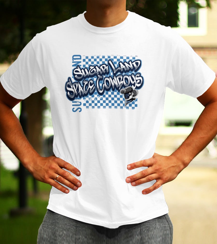 Sugar Land Space Cowboys Minor League Baseball Team Checkerboard Vintage Western Hat T-Shirt