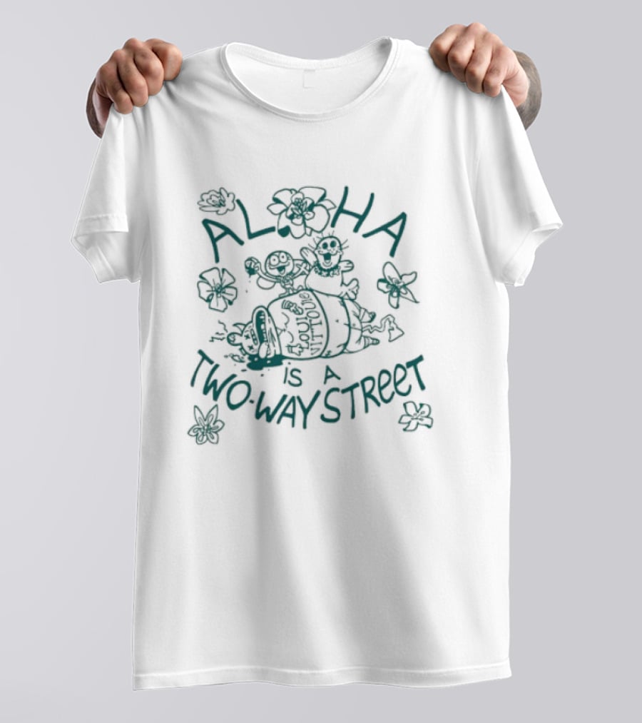 Aloha Is A Two Way Street Floral Turtle Illustration Hawaiiana T-Shirt