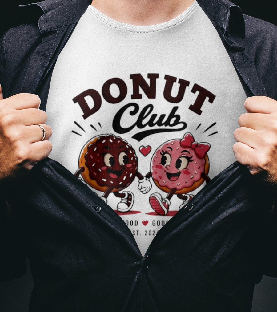 Donut Club Good Food Good Times Est 2024 Cartoon Characters T-Shirt