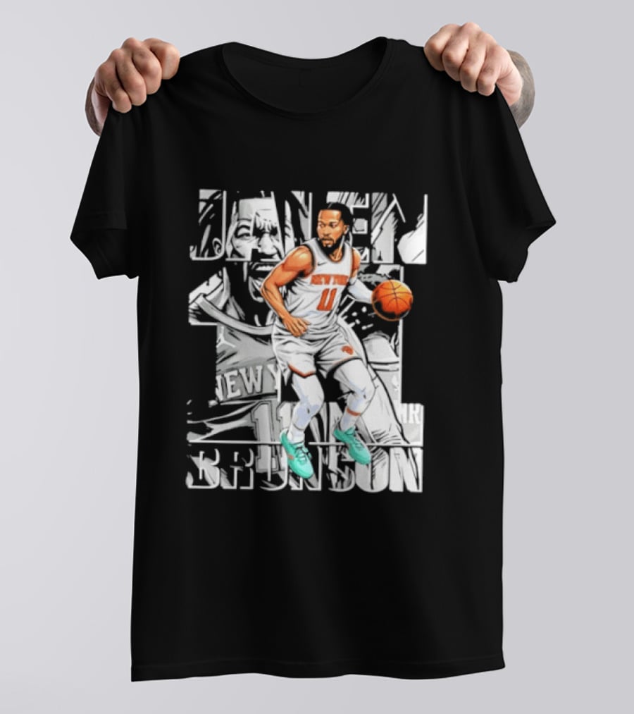Jalen Brunson New York Number 11 Basketball Player Dribbling Action T-Shirt