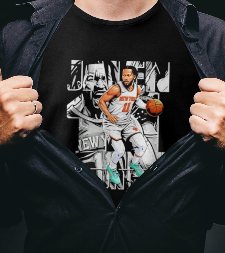 Jalen Brunson New York Number 11 Basketball Player Dribbling Action T-Shirt