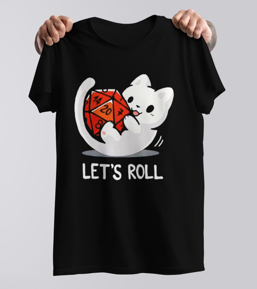 Let's Roll Cat Holding 20 Sided Die Dungeons And Dragons T-Shirt