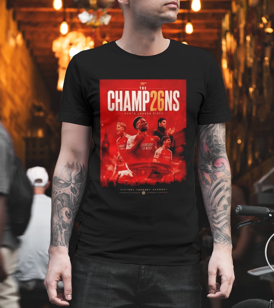 Arsenal FC The Champ26ns North London Rises Emirates Fly Better 2026 T-Shirt