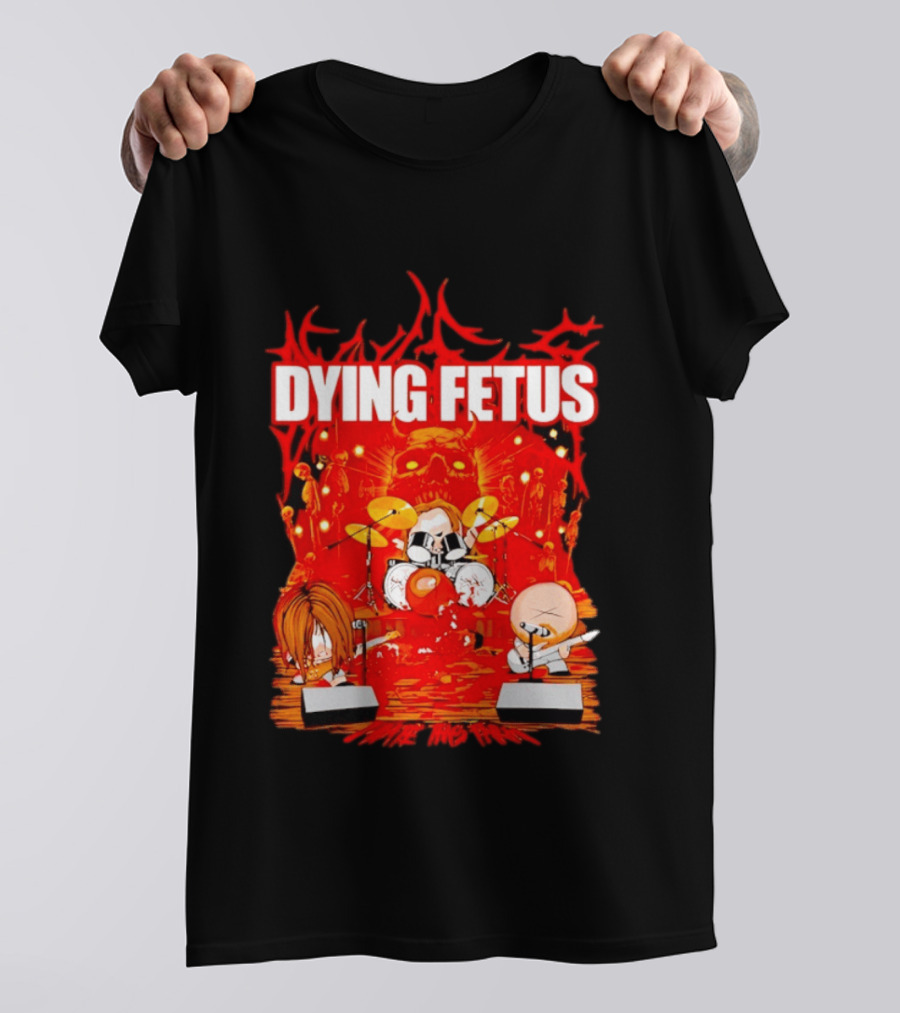 Dying Fetus Cartoon Band Rocking Out In Red Scene T-Shirt