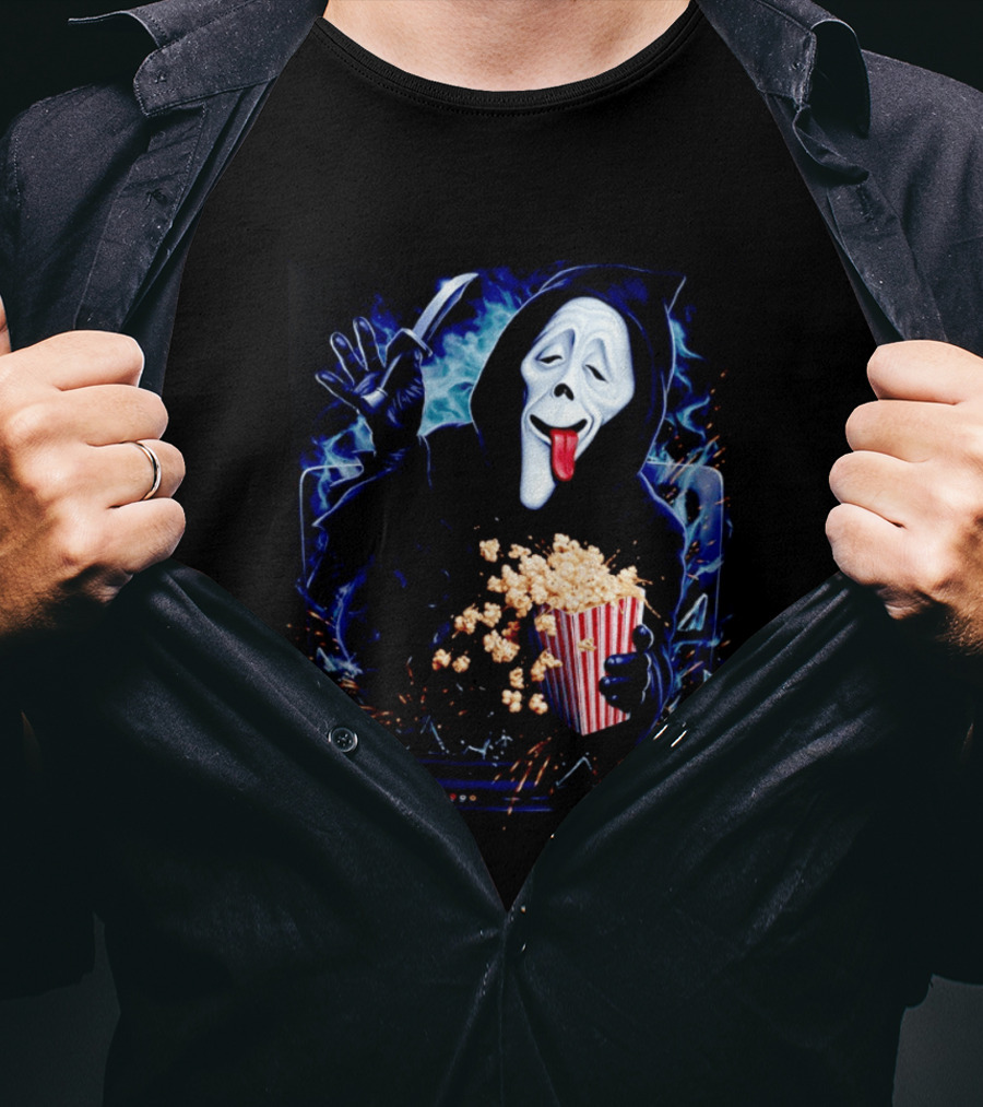 Ghost Face Spoof Knife Popcorn Scary Movie Munchies T-Shirt