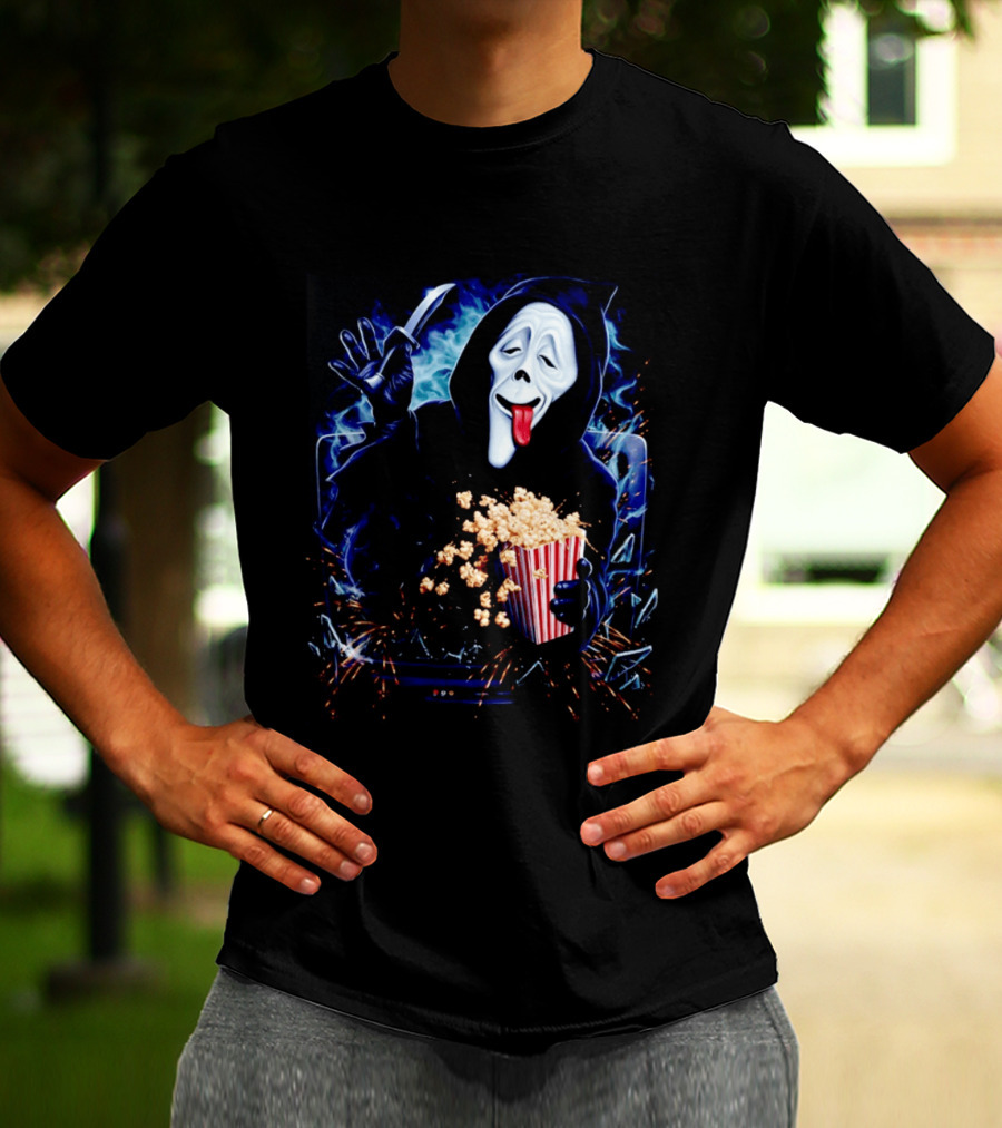 Ghost Face Spoof Knife Popcorn Scary Movie Munchies T-Shirt